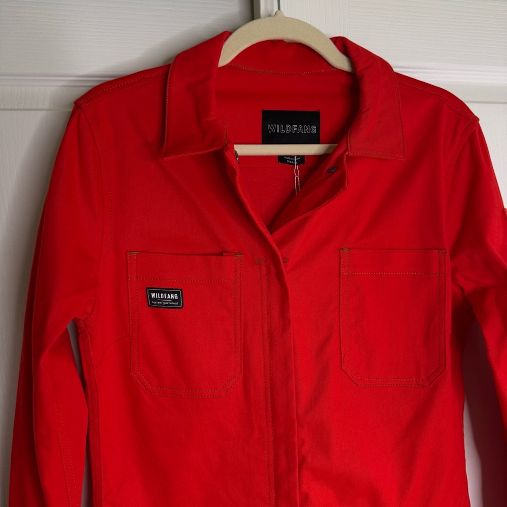 Wildfang The Essential Long Sleeve High Waisted Coverall Romper Red Small New - Picture 3 of 12
